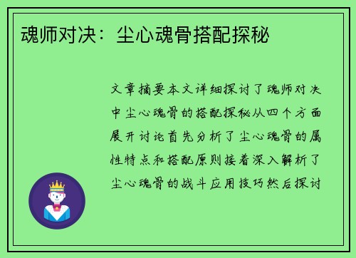 魂师对决：尘心魂骨搭配探秘