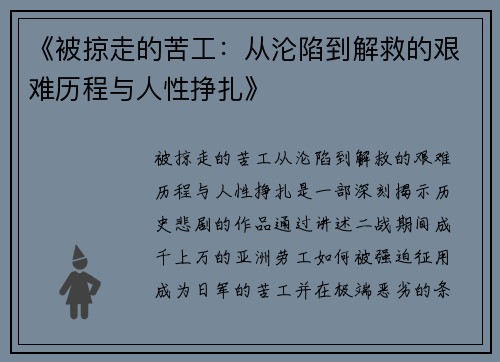 《被掠走的苦工：从沦陷到解救的艰难历程与人性挣扎》